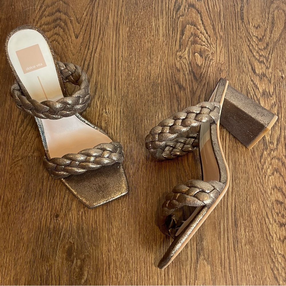 Dolce Vita Metallic Bronze Paily Braided Block Heel Mules Sz 9 - Never Been Worn